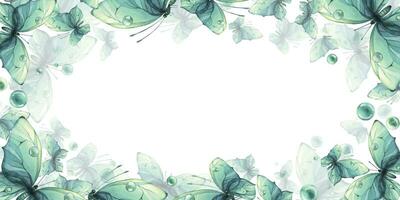 delicato turchese e blu farfalle con bolle siamo arioso, luce, Bellissima. mano disegnato acquerello illustrazione. modello, telaio su un' bianca sfondo per carte, manifesti. vettore