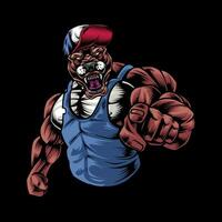 bulldog portafortuna logo con grande bodybuilder corpo vettore