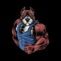 bulldog portafortuna logo con grande bodybuilder corpo vettore
