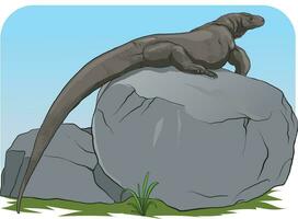 illustrazione di komodo Drago su un' grande roccia vettore