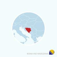 carta geografica icona di bosnia e erzegovina. blu carta geografica di Europa con evidenziato bosnia e erzegovina nel rosso colore. vettore