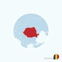 carta geografica icona di Romania. blu carta geografica di Europa con evidenziato Romania nel rosso colore. vettore