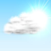 Nube realistica con sole e cielo blu, illustrazione vettoriale