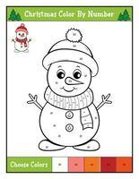 Natale colore di numero colorazione pagina stampabile attività con carino pupazzo di neve vettore