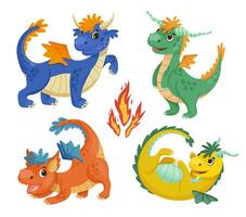 collezione di draghi in stile cartone animato vettore