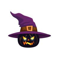 zucca di Halloween con cappello da strega vettore