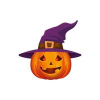 zucca di halloween con cappello strega icona isolata vettore