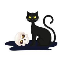 gatto con teschio di halloween vettore