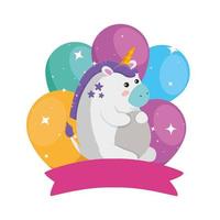 cartone animato unicorno con disegno vettoriale di buon compleanno