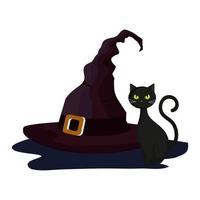 gatto felino halloween con cappello strega vettore