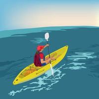 viaggio avventura in kayak su illustrazione grafica vettoriale