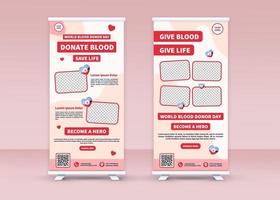 giornata mondiale del donatore di sangue. arrotolare banner. design del banner in piedi. vettore