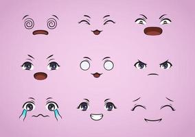 set di design di espressioni kawaii. anime emoji illustrazione vettore