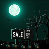 poster di vendita di halloween su sfondo scuro raccapricciante vettore