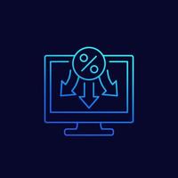 percentuale, icona del vettore della linea di riduzione del tasso