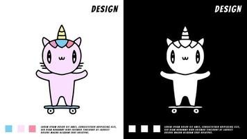 simpatico unicorno che gioca a skateboard, illustrazione per t-shirt vettore