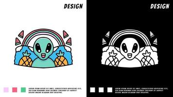 alieno, ananas e arcobaleno, illustrazione per t-shirt, vettore