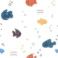 carino pesce mare modello linea bianca doodle sfondo senza soluzione di continuità oceano vettore