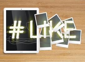 Compressa realistica con neon &quot;#like&quot; e cornici, vettoriale