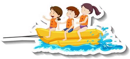 bambini che giocano adesivo cartone animato banana boat vettore