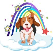 simpatico cane sulla nuvola con arcobaleno vettore