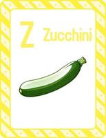 flashcard dell'alfabeto con la lettera z per le zucchine vettore