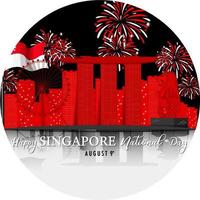 giornata nazionale di singapore con marina bay sands singapore e fuochi d'artificio vettore