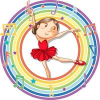 ballerina in cornice rotonda arcobaleno con simboli di melodia vettore