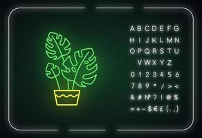 icona della luce al neon monstera deliciosa vettore