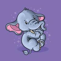 carino piccolo elefante sorridente illustrazione vettoriale stile grunge