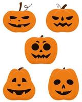 cinque zucche decorative in stile per halloween. vettore