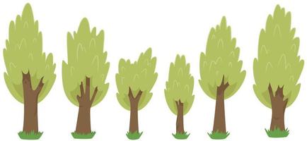 set di alberi verdi in stile cartone animato vettore