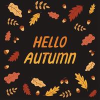 didascalia ciao autunno con foglie e noci vettore