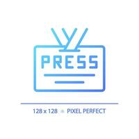 2d pixel Perfetto pendenza stampa id carta icona, isolato vettore, magro linea blu illustrazione che rappresentano giornalismo. vettore