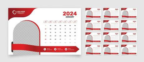 semplice buio rosso scrivania calendario di 2024 con Immagine segnaposto e nastro forma vettore