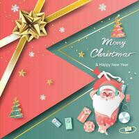 estate Santa Claus Natale giorno luglio.consegna servizio concetto carino cartone animato personaggio per natale design su saluto carta sfondo.creativo carta tagliare e mestiere style.web minimo vettore illustrazione