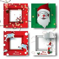 allegro Natale e contento nuovo anno confine telaio foto design impostato su trasparenza sfondo.creativo origami carta tagliare e mestiere stile.vacanza decorazione regalo carta.inverno stagione vettore illustrazione