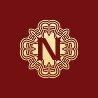 elegante e unico iniziale lettera n orientale ornamento alfabeto emblema logo vettore