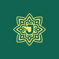 giallo verde moderno e elegante iniziale lettera j simmetrico floreale estetico logo vettore