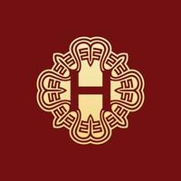 elegante e unico iniziale lettera h orientale ornamento alfabeto emblema logo vettore