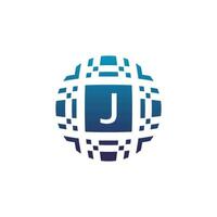 iniziale lettera j cerchio digitale Tech elettronico pixel emblema logo vettore