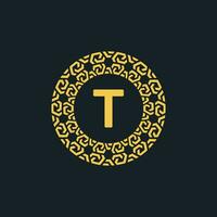 ornamentale iniziale lettera t cerchio emblema telaio logo vettore