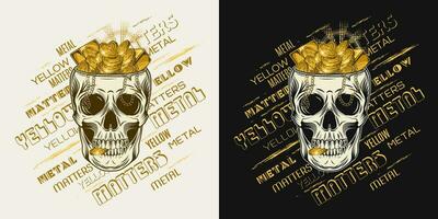 etichetta con cranio pieno di d'oro tesoro, testo vettore