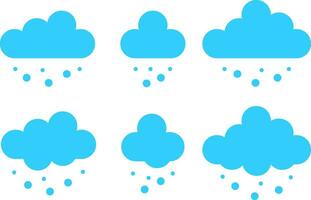 impostato di nube con neve icone nel cartone animato piatto stile isolato su blu sfondo. vettore design elementi inverno tempo atmosferico.