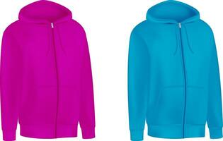 vuoto rosa, blu unisex felpa con cappuccio felpa lungo manica. maschio felpa con cappuccio con cappuccio davanti Visualizza. vettore modello sport inverno Abiti per design modello, Stampa, isolato su bianca sfondo