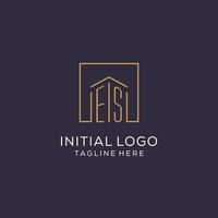 iniziale es logo con piazza linee, lusso e elegante vero tenuta logo design vettore