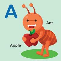 illustrazione, isolato, animale, alfabeto, lettera, a-ant,apple vettore