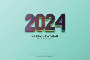 contento nuovo anno 2024 3d cinematico arcobaleno splendore testo per bandiera o manifesto vettore