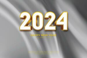 contento nuovo anno 2024. d'oro 3d numeri bianca stile su elegante sfondo vettore