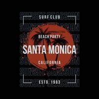 Santa monica California, su spiaggia tema grafica disegno, fare surf tipografia, t camicia vettori, estate avventura vettore